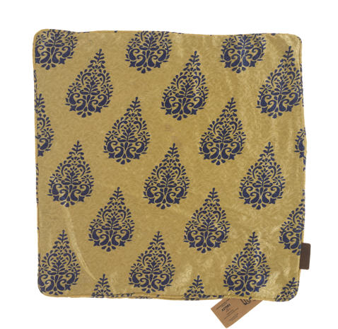 Blaugrüner Seidenkissenbezug 50x50 in Türkiston mit dezentem goldfarbenem Punktkaromuster und Vintage-Bohemian-Oriental-Stil.