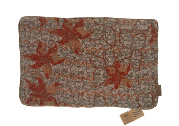 Seidenkissenbezug 60x40 cm in Terrakotta-Orange und Staubgrau mit farbenfrohem orientalischem Ornamentmuster und ethnischem Vintage-Boho-Stil