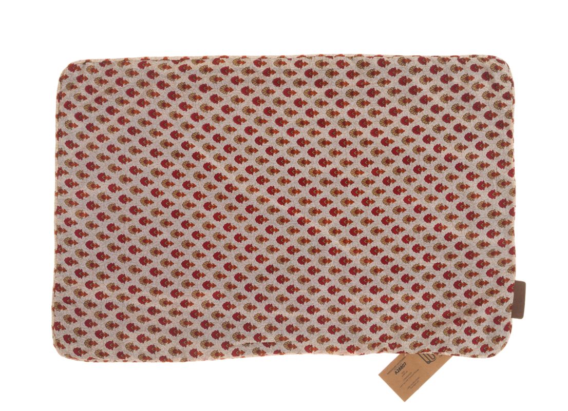 Silk pillowcase 60x40 cm in off-white with colorful red flower pattern for sari pillow and boho vintage Indian ethnic style