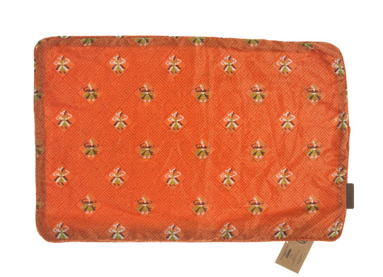 Orange red Silk pillowcase 60x40 cm with repeated oriental pattern in green and yellow details sari pillow in vintage boho style