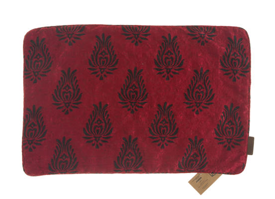 Silk pillowcase 60x40 cm in deep red with dark ornamental flowers and ethnic oriental boho suzani-inspired pattern