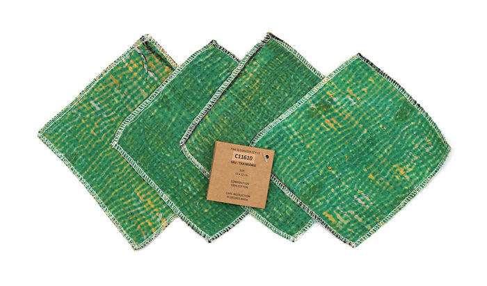 Placemat set of 4 pieces 12x14 cm green with white border fabric, 100% cotton