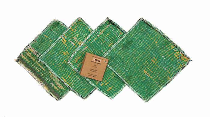 Placemat set of 4, 12x14 cm, green cotton with pattern, washable for table setting