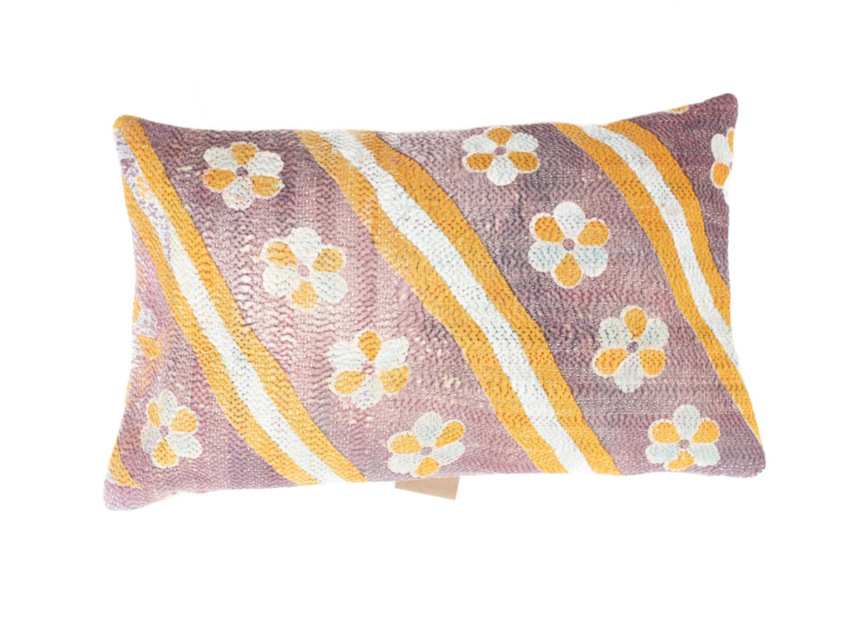 Sari cushion cover 30x50 cm in patchwork bohemian/vintage look with mint green and turquoise colors, white pattern and textured net/checkered panels (unique sari cushion)