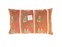 Sari pillowcase 30x50 in orange/terracotta with beige and olive green pattern and boho/Indian inspired vintage motif (sari pillow)