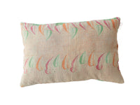 Sari pillowcase 60x40 with unique bohemian/vintage flower pattern in warm mustard yellow, beige and rusty orange - Indian ethnic sari pillow in colorful upcycled textile.