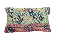 Sari pillowcase 30x50 in Indian boho vintage style with colorful patterns in white, pastel pink, yellow and purple as well as oriental embroidery lines (unique sari pillow/upcycled).