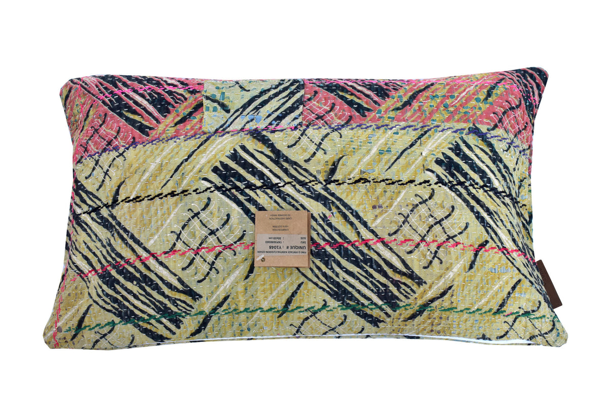 Sari pillowcase 30x50 with colorful vintage pattern in yellow, teal, navy and red as well as unique ethnic details, bohemian/oriental sari pillow (sari pillowcase)