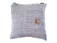 Sari pillowcase 50x50 in vintage boho bohemian style with colorful Indian patterns in purple, blue and mint green.