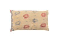Unique sari pillowcase 30x50 with sari pillow design in light blue/grey with gold-coloured oriental animal patterns and colourful details, vintage boho and Indian pillowcase style
