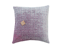 Sari pillowcase 50x50 with sari pillow in vintage boho style, colorful purple, pink and light blue abstract patterns and ethnic stripes.