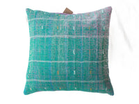 Sari cushion cover 50x50 in turquoise and green with colorful bohemian/patterns and pink details - unique Indian, upcycled sari cushion for the sofa.
